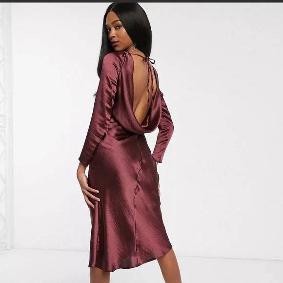 Plum Slip Midi Dress with Long Sleeves Size 14 - Picture 6 of 6